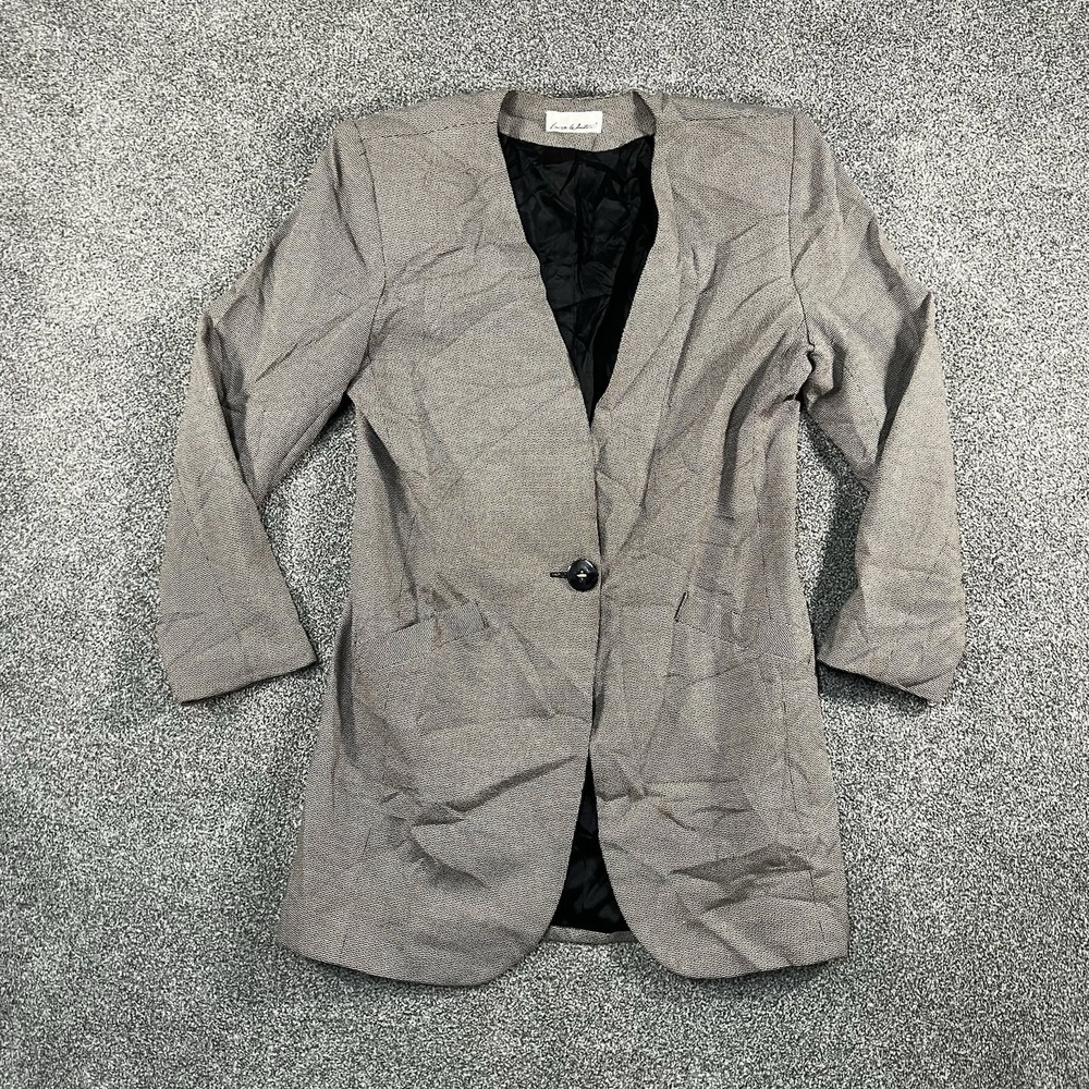 Vintage Laura Winston Womens M Longline Blazer Jacket Gray Single Button